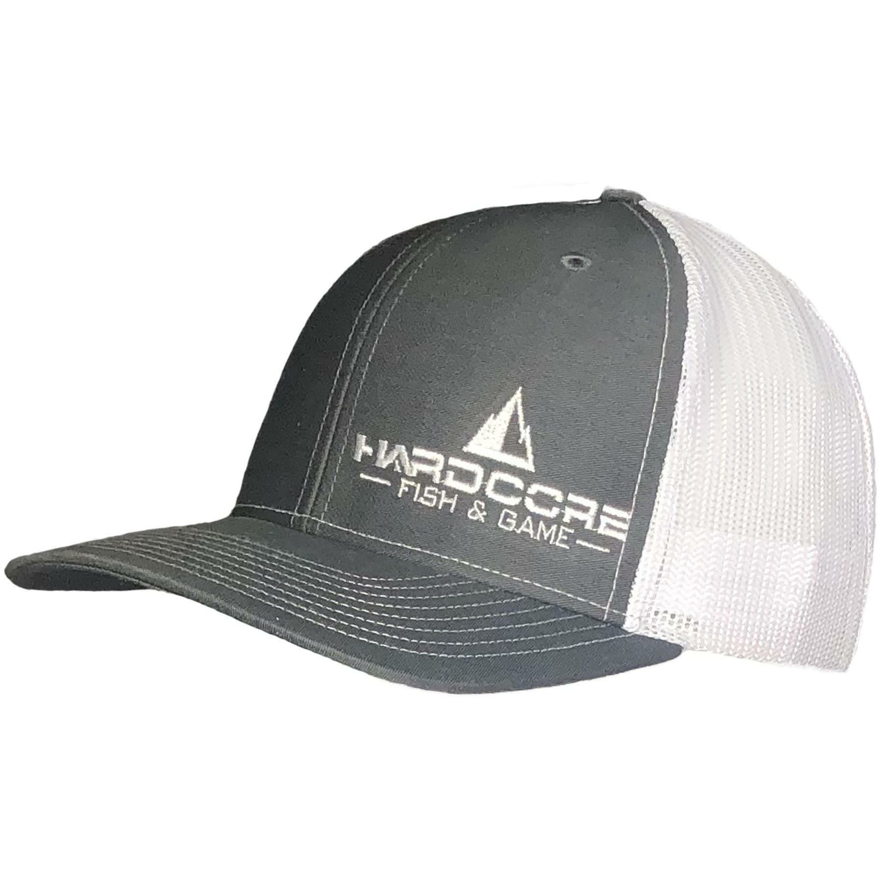 Hardcore Fish and Game Richardson Snapback Trucker Hat/ Embroidered Logo One Size / Dark Gray/White / Richardson 112